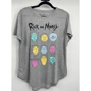 Adult Swim Womens Gray Rick & Morty T-Shirt Graphic Tee Short Sleeve Size XL NEW